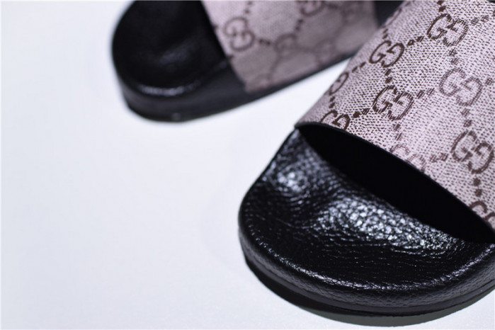 gc leather slide sandal with plaid