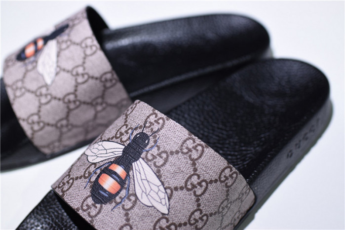 gc leather slide sandal with plaid bee